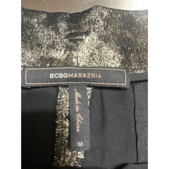 BCBGMAXAZRIA Metallic High Waist Pants Trousers Black Silver Pleated Club Party - Picture 5 of 6